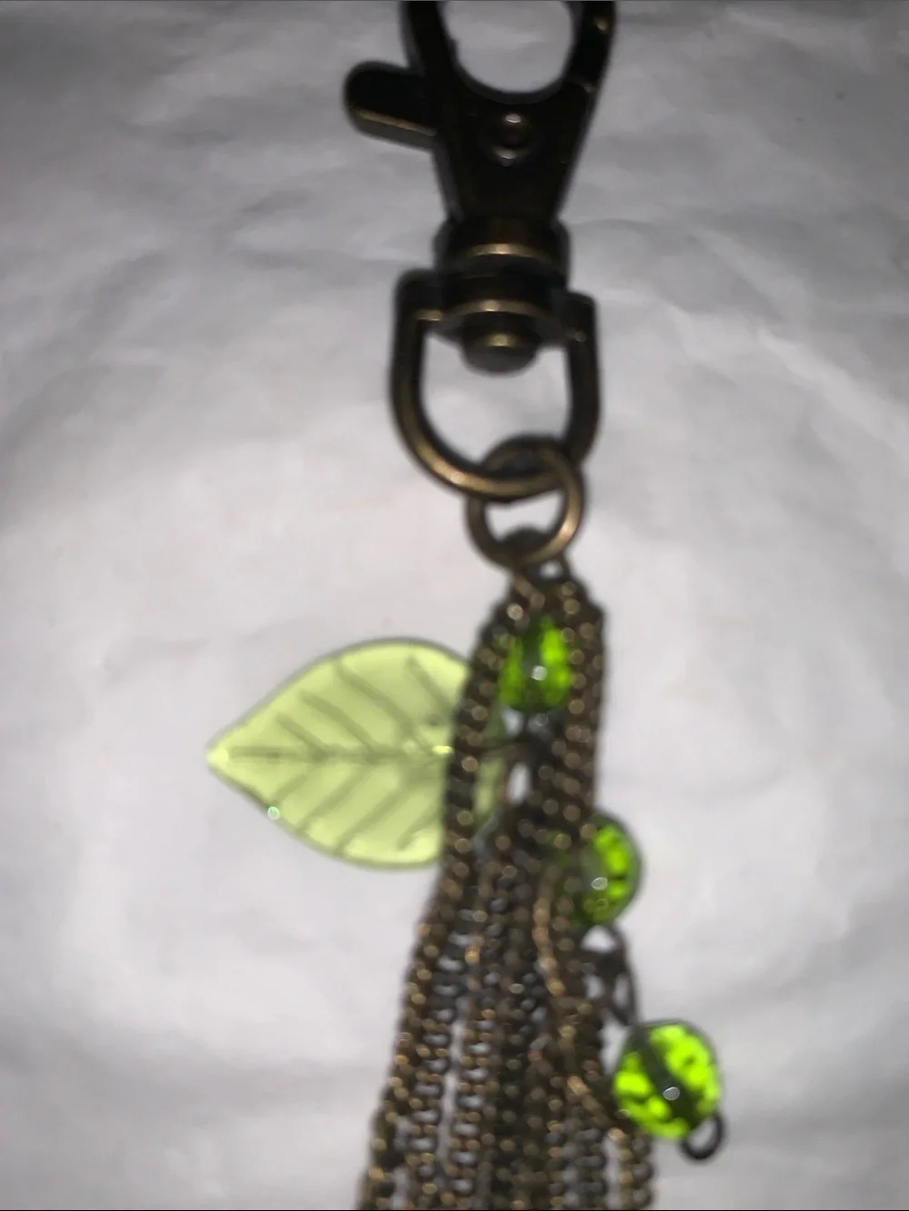 Antique Green Leaf Tassel Purse Charm with Beads